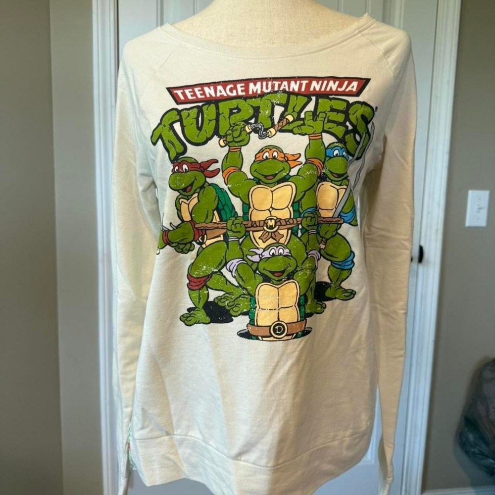 Nickelodeon TMNT Teenage Mutant Ninja Turtles Pizza Back Sweatshirt Cream Medium - Picture 4 of 5